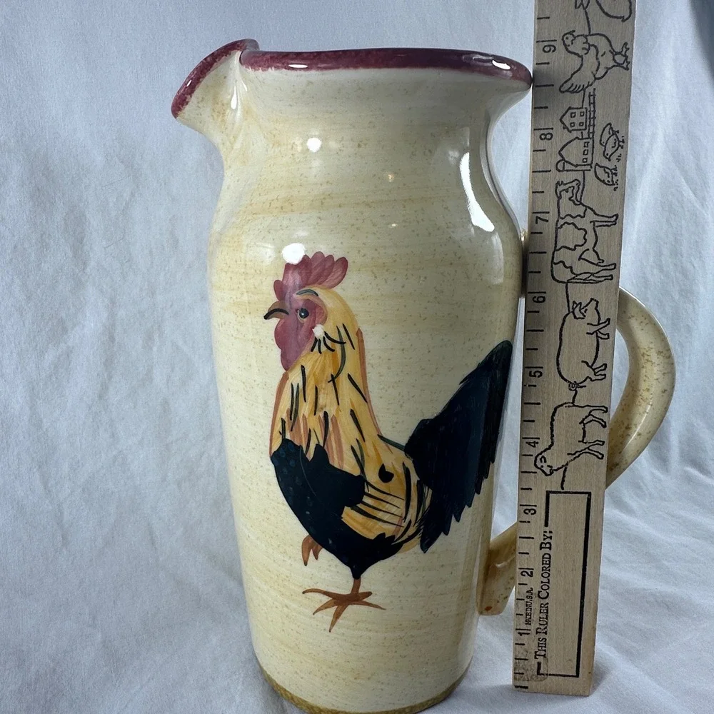 Vintage 1999 Blue Sky Stoneware Rooster Pitcher 9